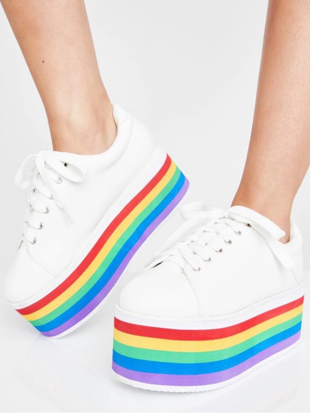Hot Topic White With Rainbow Sole Platform Sneakers‎